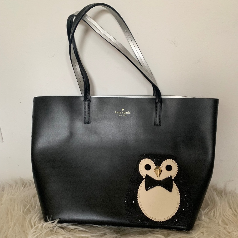 Kate Spade Penguin Collection Black Leather Tote
